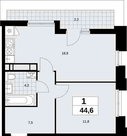 1-комн. квартира, 44.6 м2, 16/17 эт. Москва