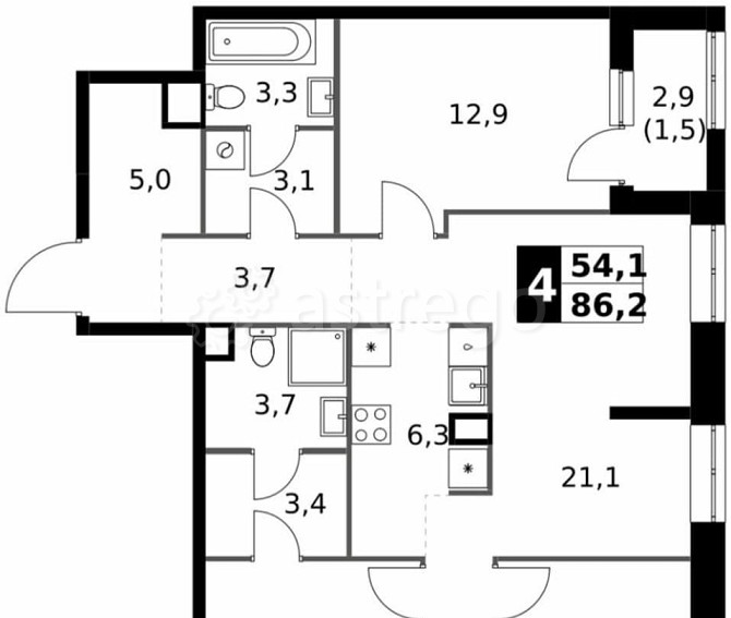 4-комн. квартира, 86.2 м2, 12/32 эт. Москва - изображение 2