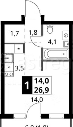Студия, 26.9 м2, 6/6 эт. Москва - изображение 1
