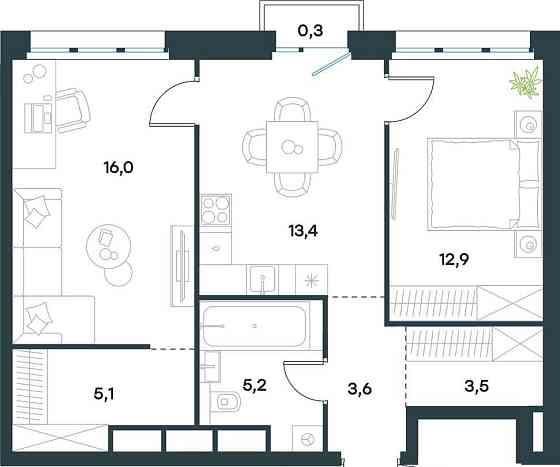 2-комн. квартира, 60 м2, 4/40 эт. Москва
