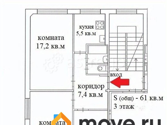 3-комн. квартира, 61 м2, 3/5 эт. Архангельск - изображение 6