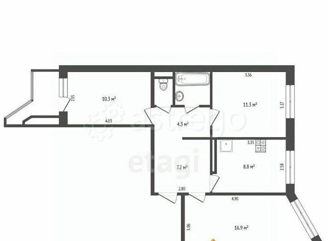 3-комн. квартира, 62.5 м2, 8/10 эт. Архангельск - изображение 2