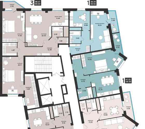 2-комн. квартира, 48.99 м2, 12/13 эт. Архангельск