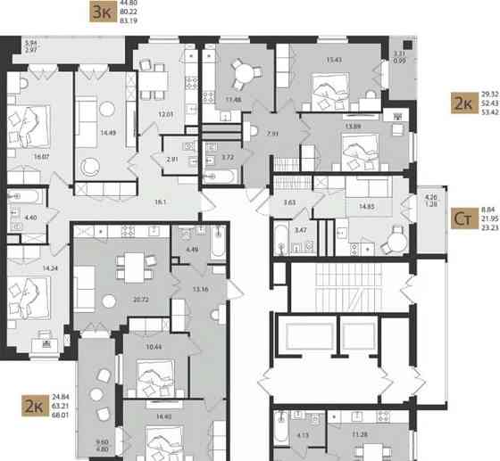 3-комн. квартира, 83.19 м2, 2/16 эт. Архангельск