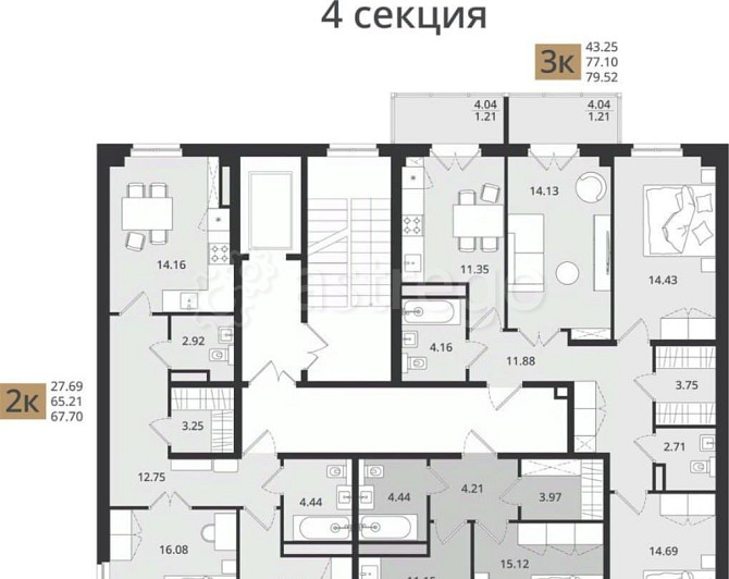 2-комн. квартира, 67.83 м2, 6/16 эт. Архангельск - изображение 5
