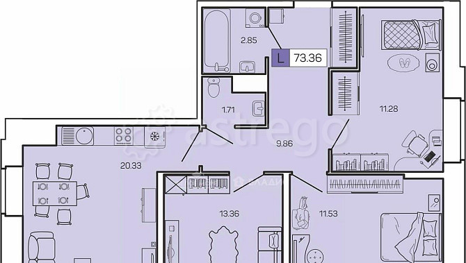 3-комн. квартира, 73.36 м2, 13/16 эт. Архангельск - изображение 1