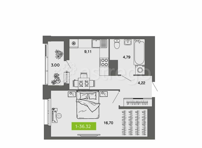 1-комн. квартира, 36.32 м2, 3/10 эт. Архангельск - изображение 7
