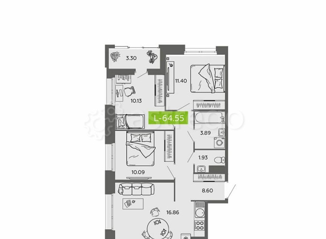 3-комн. квартира, 64.55 м2, 2/16 эт. Архангельск - изображение 2