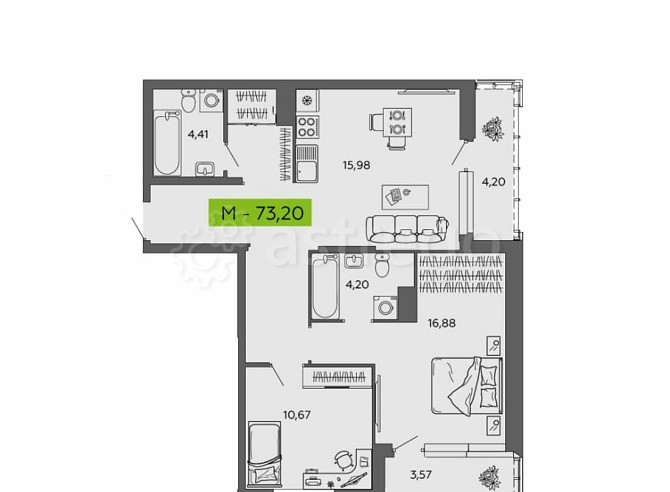 2-комн. квартира, 73.2 м2, 10/16 эт. Архангельск - изображение 2