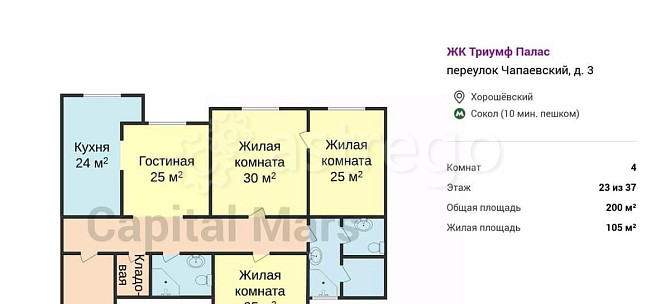 4-комн. квартира, 200 м2, 23/37 эт. Москва - изображение 7