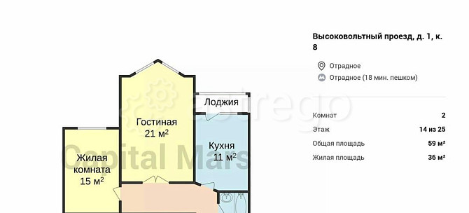 2-комн. квартира, 59 м2, 14/25 эт. Москва - изображение 7