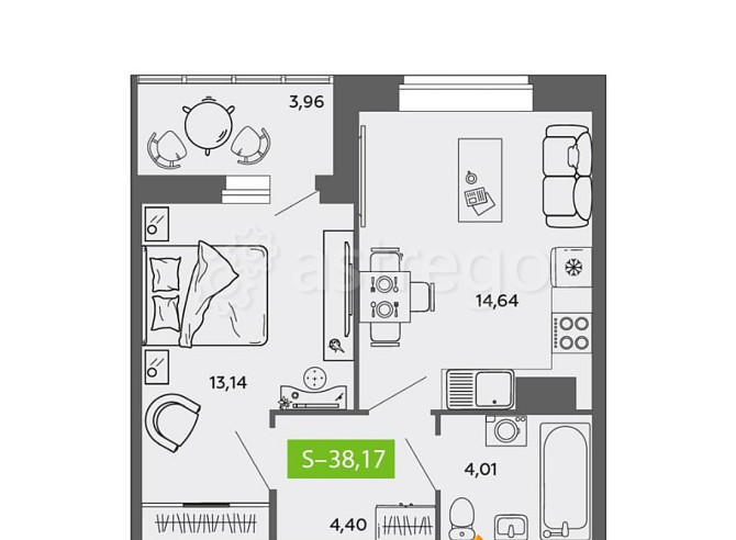 1-комн. квартира, 38.17 м2, 8/9 эт. Северодвинск - изображение 1