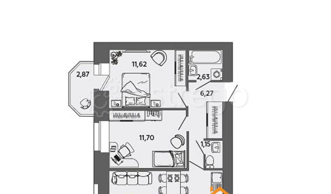 2-комн. квартира, 51.62 м2, 9/9 эт. Северодвинск - изображение 1