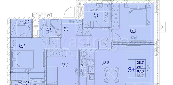 3-комн. квартира, 87 м2, 7/17 эт. Астрахань - изображение 3