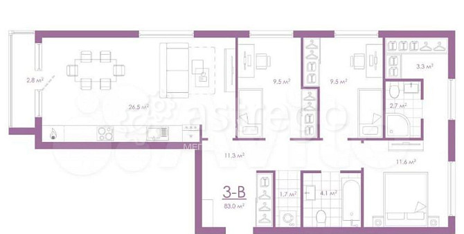 3-комн. квартира, 80.4 м2, 6/24 эт. Астрахань - изображение 1