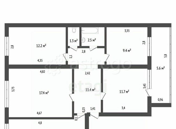 4-комн. квартира, 81.6 м2, 1/5 эт. Уфа - изображение 1