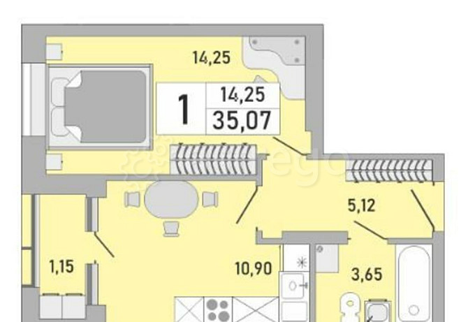 1-комн. квартира, 35 м2, 5/24 эт. Уфа - изображение 3