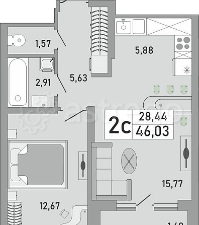 2-комн. квартира, 46.03 м2, 21/24 эт. Уфа - изображение 1