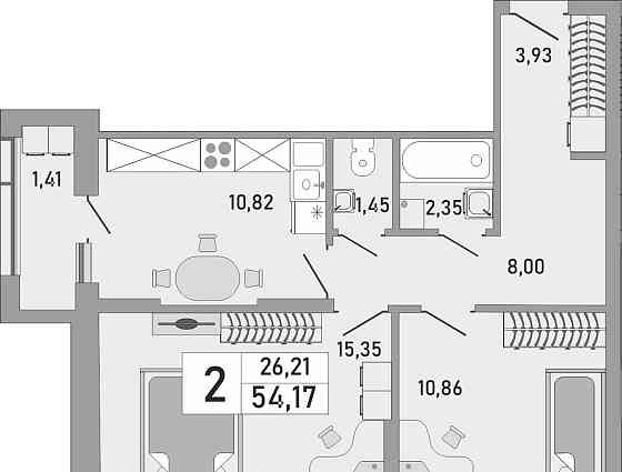 2-комн. квартира, 54.17 м2, 22/24 эт. Уфа