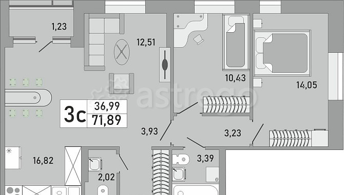 2-комн. квартира, 71.89 м2, 18/24 эт. Уфа - изображение 1