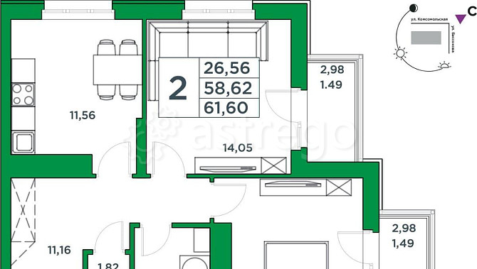 2-комн. квартира, 58.62 м2, 21/24 эт. Уфа - изображение 2