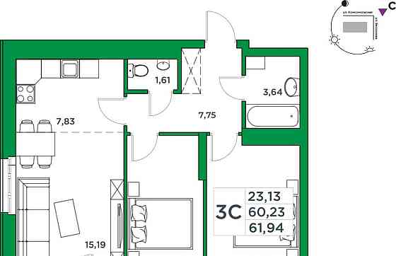 2-комн. квартира, 60.23 м2, 22/24 эт. Уфа