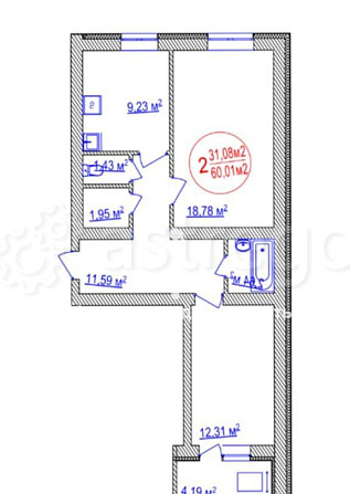 2-комн. квартира, 60.01 м2, 3/14 эт. Уфа - изображение 1