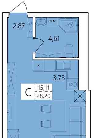 Студия, 28.2 м2, 11/25 эт. Уфа