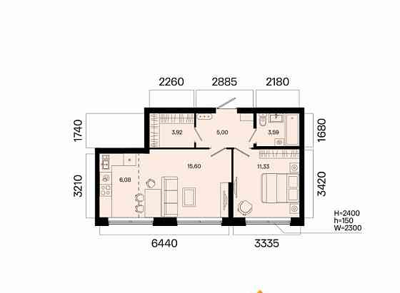 2-комн. квартира, 45.52 м2, 6/7 эт. Уфа