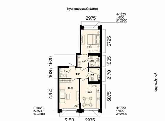 2-комн. квартира, 55.96 м2, 4/31 эт. Уфа