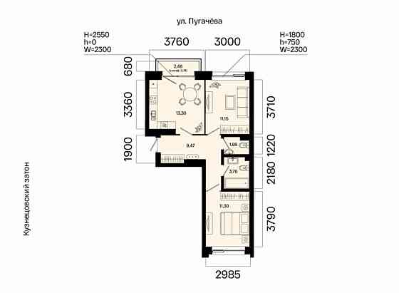 2-комн. квартира, 51.7 м2, 3/31 эт. Уфа