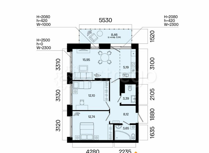 3-комн. квартира, 63.68 м2, 8/9 эт. Уфа - изображение 1