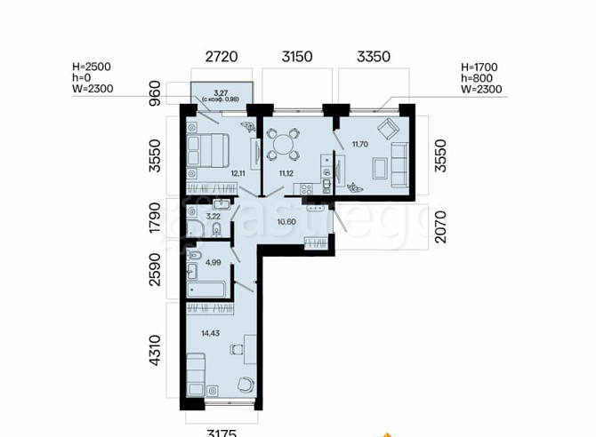 3-комн. квартира, 69.15 м2, 4/7 эт. Уфа - изображение 2