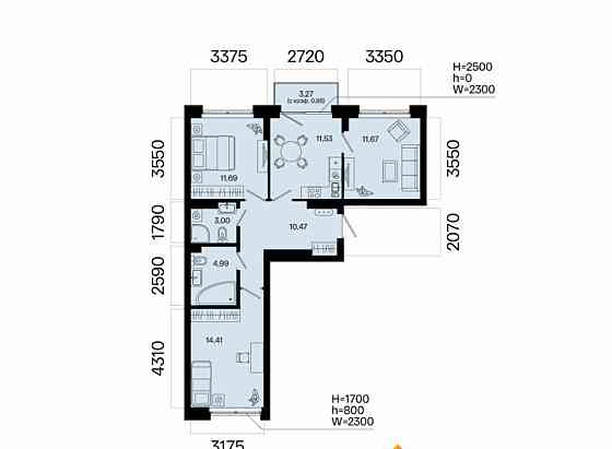 3-комн. квартира, 68.74 м2, 7/7 эт. Уфа
