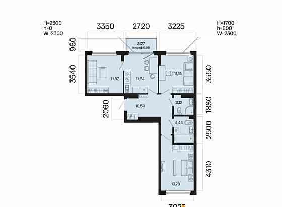 3-комн. квартира, 67.19 м2, 4/7 эт. Уфа