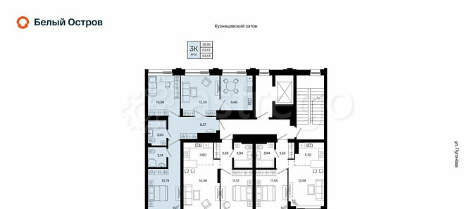 3-комн. квартира, 63.63 м2, 2/31 эт. Уфа - изображение 5