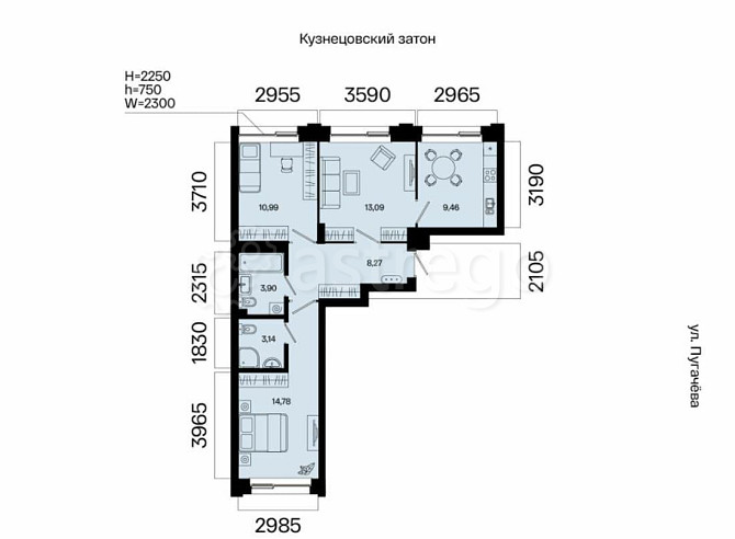 3-комн. квартира, 63.63 м2, 2/31 эт. Уфа - изображение 1