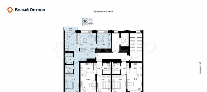3-комн. квартира, 64.82 м2, 3/31 эт. Уфа - изображение 1