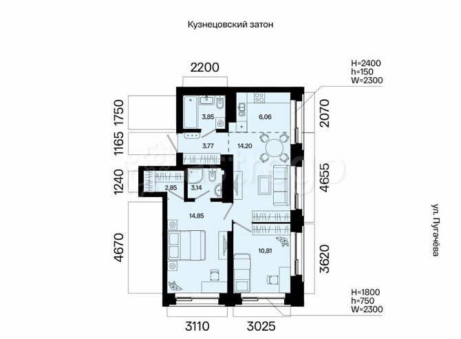 3-комн. квартира, 59.53 м2, 14/31 эт. Уфа - изображение 2