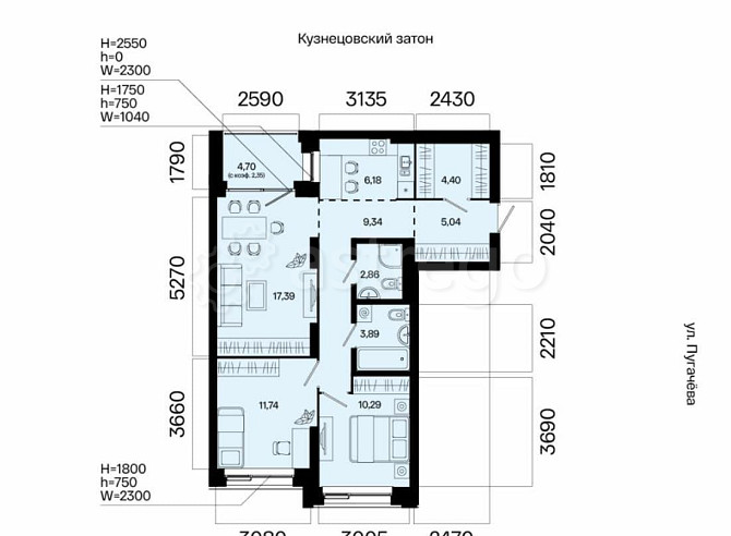 3-комн. квартира, 73.48 м2, 5/31 эт. Уфа - изображение 1