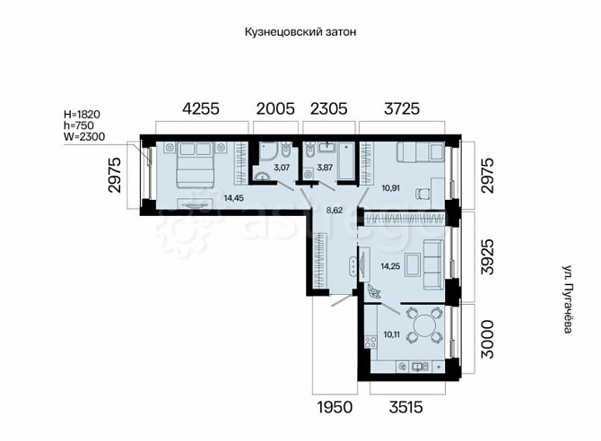 3-комн. квартира, 65.28 м2, 4/31 эт. Уфа - изображение 2