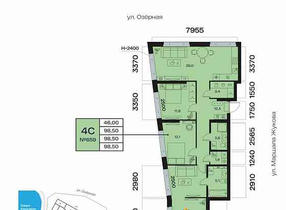 4-комн. квартира, 98.5 м2, 14/32 эт. Уфа