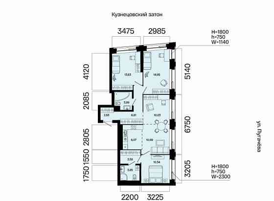 4-комн. квартира, 86.47 м2, 7/31 эт. Уфа