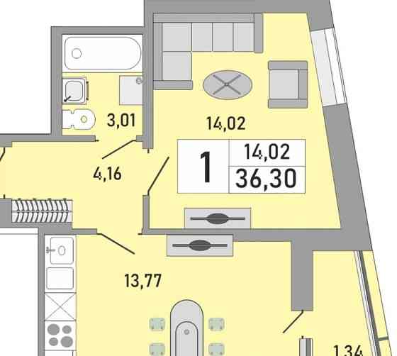 1-комн. квартира, 34.8 м2, 3/24 эт. Уфа