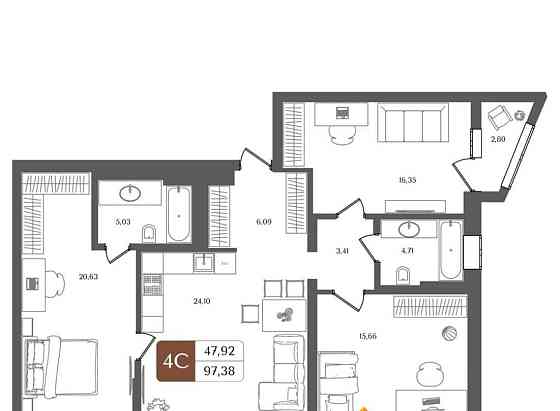 4-комн. квартира, 97.38 м2, 11/21 эт. Уфа