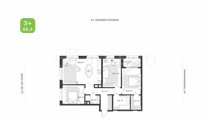 3-комн. квартира, 88.4 м2, 6/18 эт. Уфа - изображение 2