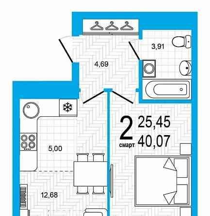 2-комн. квартира, 40.07 м2, 15/25 эт. Уфа