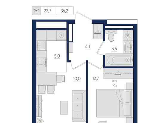2-комн. квартира, 36.2 м2, 14/22 эт. Уфа