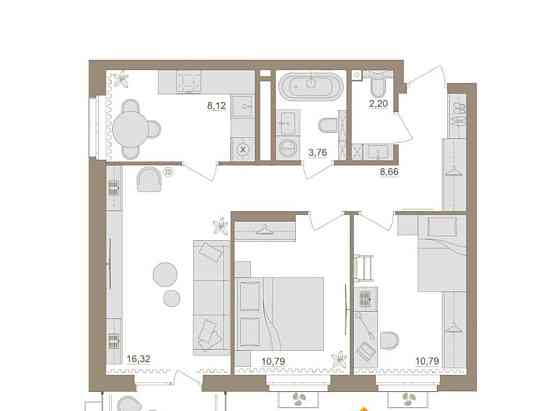 3-комн. квартира, 62.18 м2, 9/25 эт. Уфа