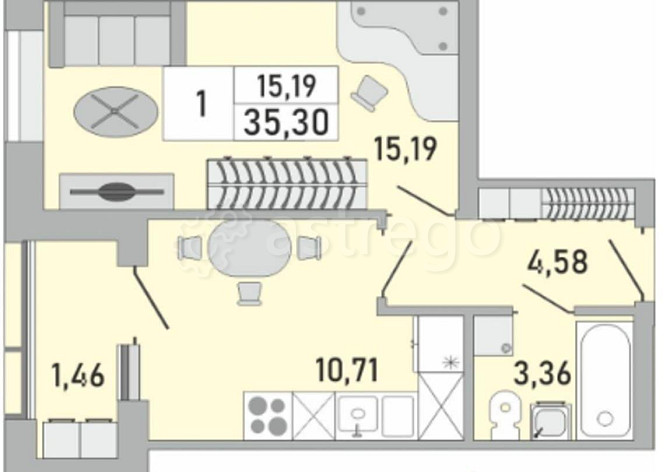 1-комн. квартира, 35 м2, 17/25 эт. Уфа - изображение 4